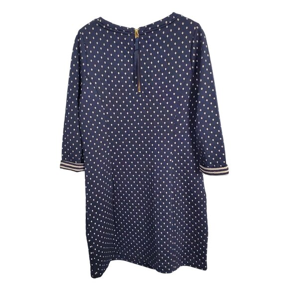 Boden Size 12 Dress Dotty Day Quilted Shift Polka Dot Zip Back Pockets Navy - Picture 8 of 13